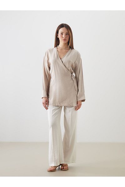LC Waikiki Double Breasted Collar Textured Blouse