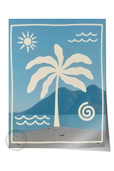 Postifull Frameless Wall Poster, Palm Trees, Illustration, Maximalist, Blue Color Poster, 2025 Summer Choose