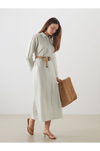 LC Waikiki Green Striped Shirt Dress with Belt
