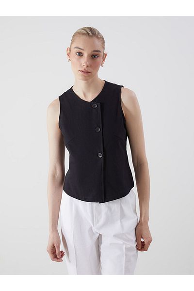 LC Waikiki Double Breasted Collar Linen Blended Women's Vest