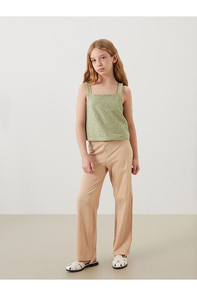 LC Waikiki Green Square Collar Openwork Girl's Crop Undershirt