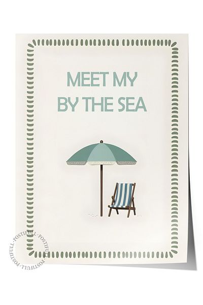 Postifull Frameless Wall Poster, Seaside Encounter, Illustration, Blue Color Poster, 2025 Summer Selection,
