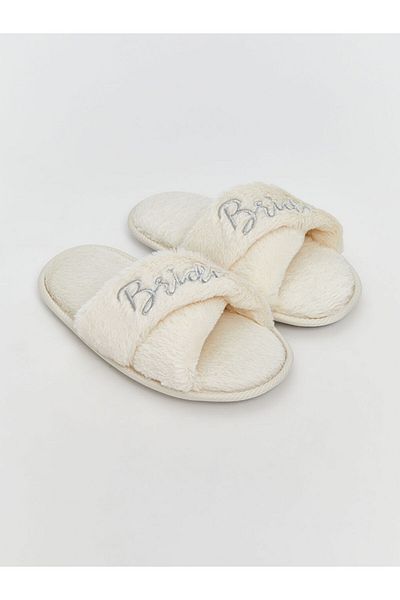 LC Waikiki Lcw Steps Ecru Barbie Embroidered Women's Plush House Slippers