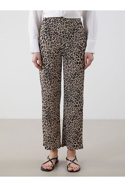 LC Waikiki Leopard Print Women's Trousers with Elastic Waist