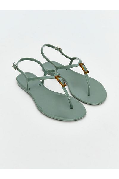 LC Waikiki Lcw Steps Green Buckle Detailed Flip Flops Women's Beach Sandals