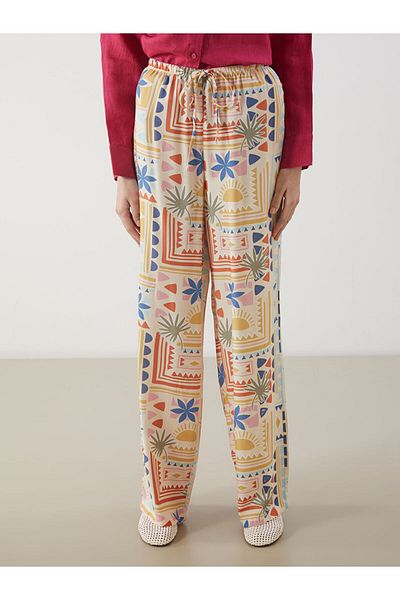 LC Waikiki Green Patterned Women's Trousers with Elastic Waist