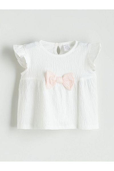 LC Waikiki Ecru Ribbon Baby Girl Blouse and Shorts 2-Piece