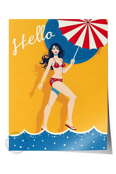 Postifull Frameless Wall Poster, Hello Summer, Illustration, Maximalist, Yellow Color Poster, 2025 Summer Selection,
