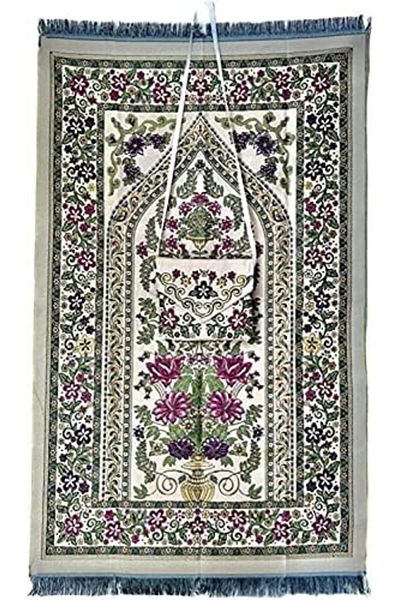 Generic Portable praying mat With elegant Bag Purple And Pink Color with Strip Multicolored Soft Islamic Pra