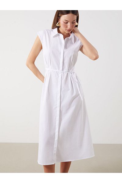 LC Waikiki White Waist Seated Pleated Shirt Dress