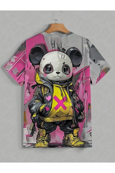 Enjoy Men's T-Shirt Cool Panda Oversize Colorful Street Style Design