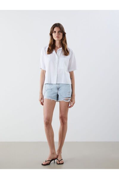 LC Waikiki Quality Parts from Çelebi Store |   Standard Fit Women's Jean Shorts with Ripped Detail