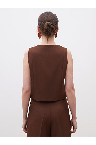 LC Waikiki Bisiklet Yaka Krep Kadın Klasik Yelek