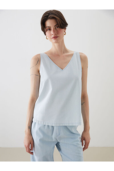 LC Waikiki ΝΕΑ ΣΕΖΟΝΑ ΜΠΛΟΥΖΑ ΤΖΙΝ με λαιμόκοψη V σε χρώμα Ίντιγκο από την GÜ...