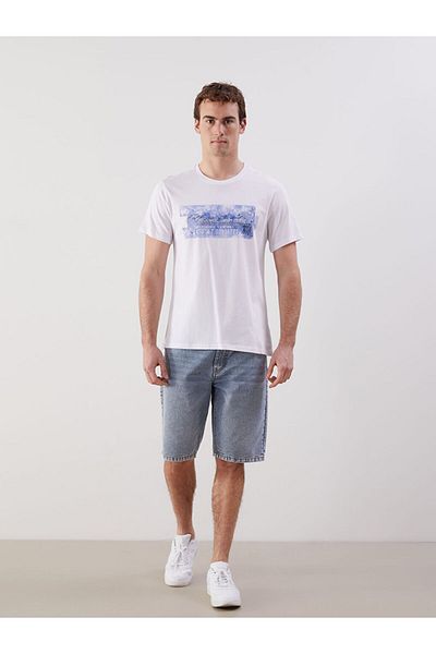 LC Waikiki Νέα σεζόν Crew Neck κοντομάνικο εμπριμέ χτενισμένο βαμβακερό ανδρικό μπλουζάκι - S5I559Z8