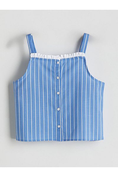 LC Waikiki Blue Square Collar Girl's Crop Blouse