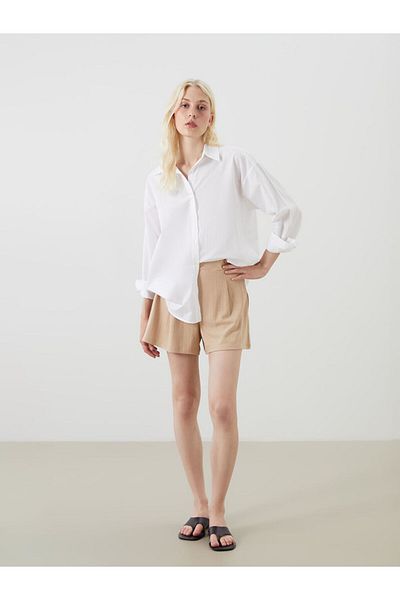 LC Waikiki Brown Pleated Women's Shorts with Elastic Waist