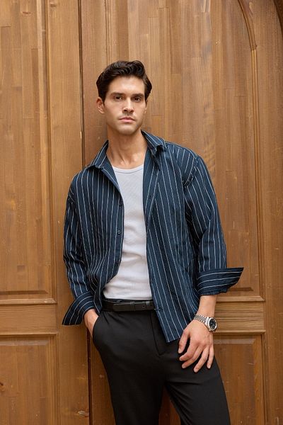 Livio Ferri Ανδρικό πουκάμισο Arkit με ρίγες βισκόζης Oversize