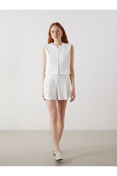 LC Waikiki Sari Beli Elasticated Crepe Women's Pleated Shorts
