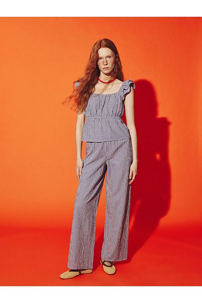 LC Waikiki Pantaloni de damă în carouri cu talie elastică