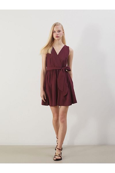 LC Waikiki XSIDE Rochie mini din popelin cu decolteu dublu burgundy