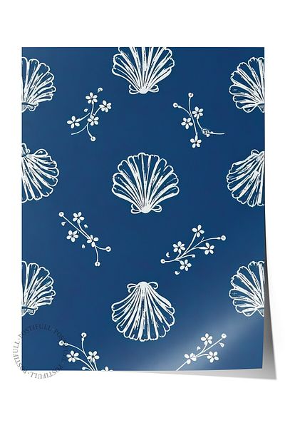 Postifull Frameless Wall Poster, Seashell, Illustration, Blue Color Poster, 2025 Summer Selection, No:109555