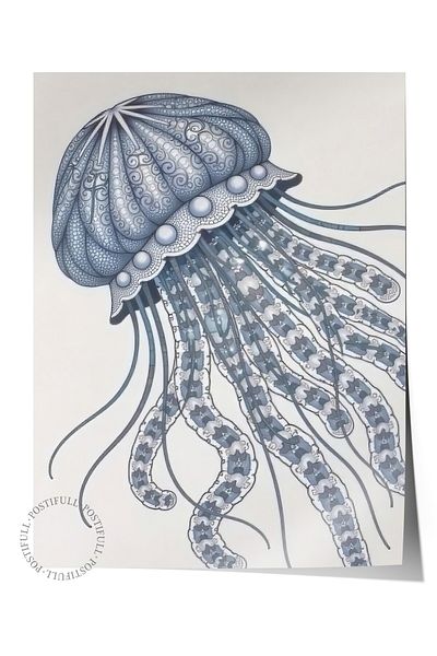 Postifull Frameless Wall Poster, Shaped Octopus, Illustration, Blue Color Poster, 2025 Summer Selection, No:1096