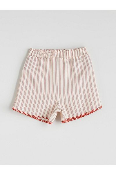 LC Waikiki Ecru Elastic Waist Linen Blend Girl's Shorts