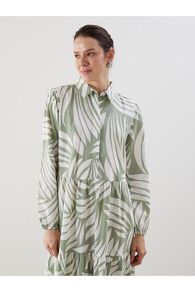LC Waikiki Lcw Shirt Collar Print A-Line Dress Fast Fashion
