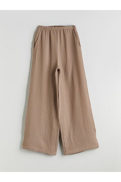 LC Waikiki Xside Brown Elastic Waist Textured Women's Trousers