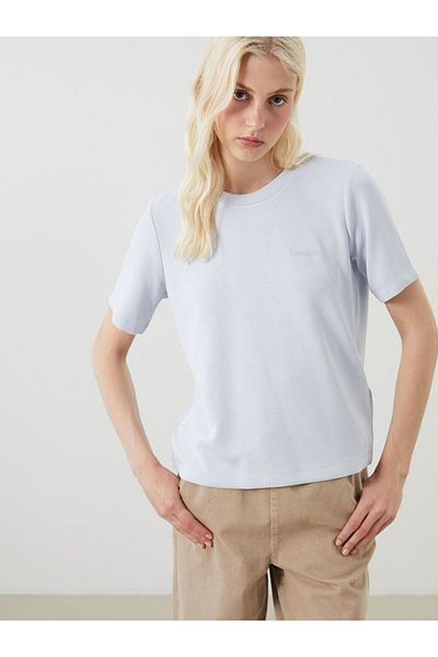 LC Waikiki Light Blue Crew Neck Embroidered Women's T-Shirt