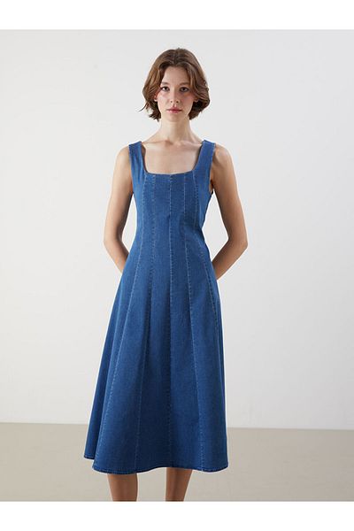 LC Waikiki New Season Square Neck A-Line Jean Dress - S5Qk43Z8