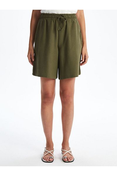 LC Waikiki Khaki Women's Shorts with Elastic Waist and Linen Blend