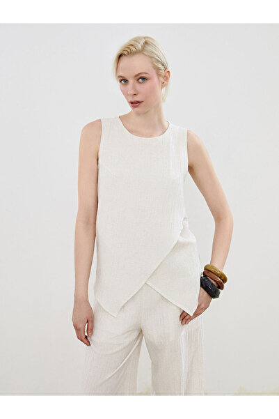 LC Waikiki Rmz Gi̇yi̇m Farkiyla Zero Roba Collar Textured Linen Blend Blouse