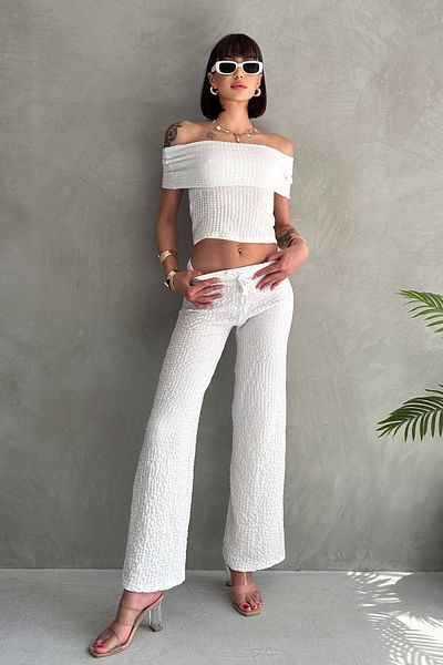 Rabi Shine Gofre Fabric Madonna Collar Pants Suit