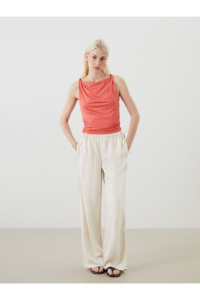 LC Waikiki Pink U-Neck Gathered Blouse