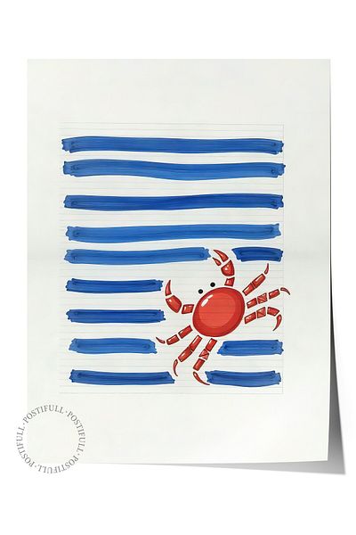 Postifull Poster de perete fără încadrare, Crab, Ilustrație, Poster de culoare albastră, Alegerea de vară 2025, NR:109618