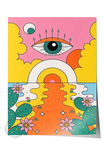Postifull Frameless Wall Poster, Eye of the Sun, Illustration Maximalist, Yellow Color Poster, 2025 Summer Selection,
