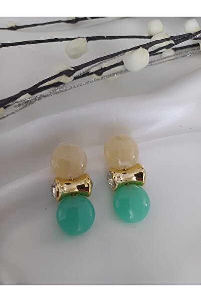 Fulyalia Aksesuar Su yeşili-krem küpe