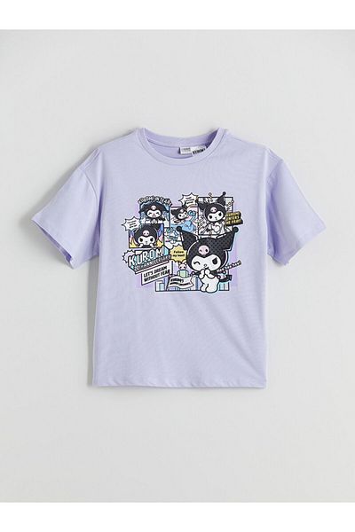 LC Waikiki Lilac Crew Neck Kuromi Printed Girl's T-Shirt