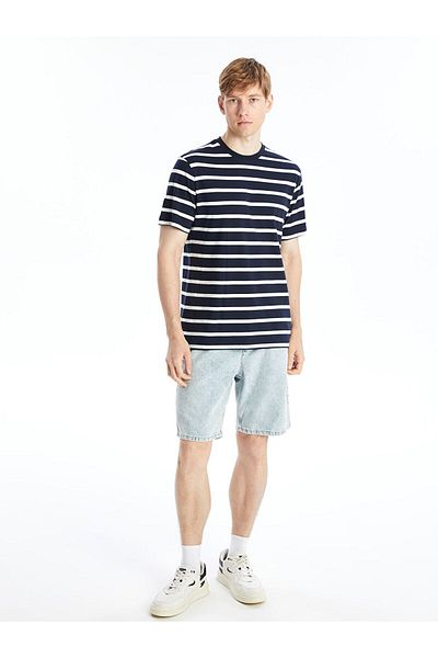 LC Waikiki Crew Neck Short Sleeve Striped Combed Cotton Men's T-Shirt