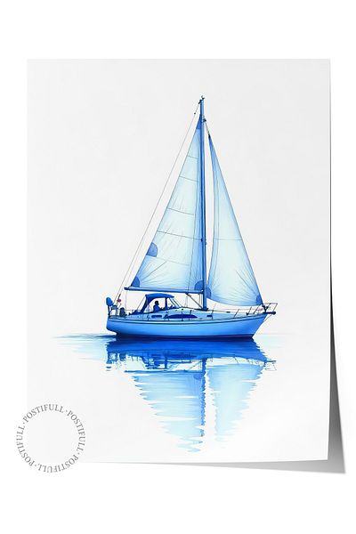 Postifull Poster de perete fără încadrare, barca cu pânze, vopsea în ulei, poster de culoare albastră, selecție de vară 2025, NR:109663