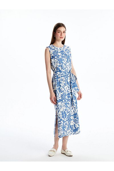 LC Waikiki Crew Neck Floral Linen Blend Dress