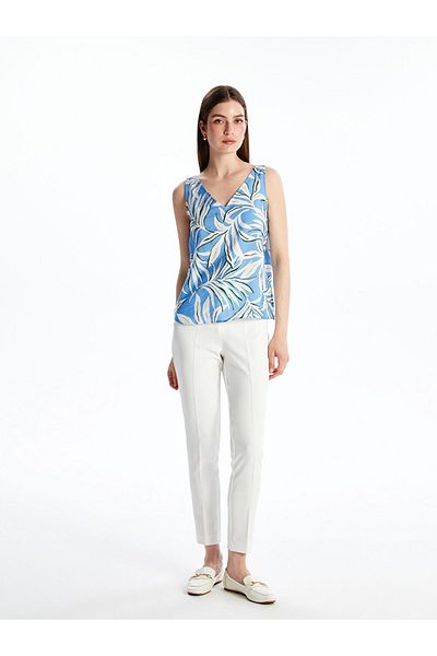 LC Waikiki Blue V-Neck Floral Blouse