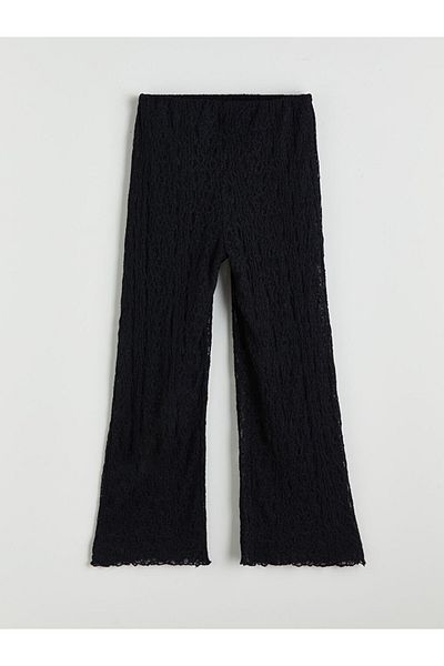 LC Waikiki Black Elastic Waist Lace Detailed Girl's Trousers
