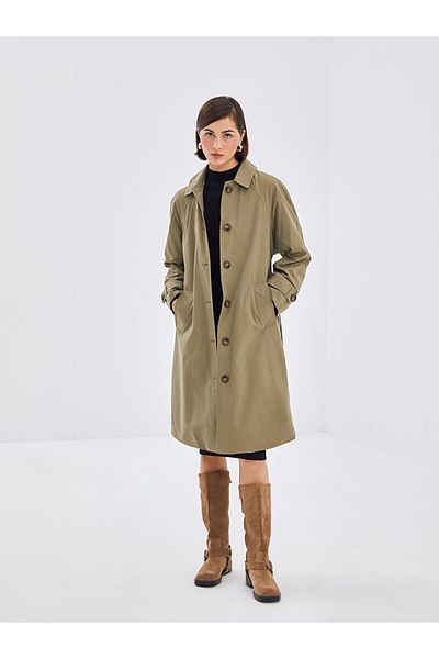 LC Waikiki Women's Shirt Collar Plain Trench Coat