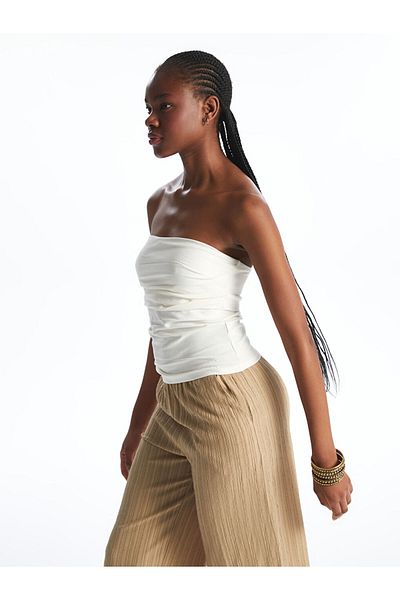 LC Waikiki Strapless Neckline Gathered Women's Crop