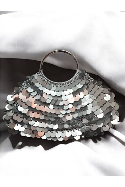 DİVANA PULLU GÜMÜŞ RENKLİ EL ÖRGÜSÜ ÇANTA