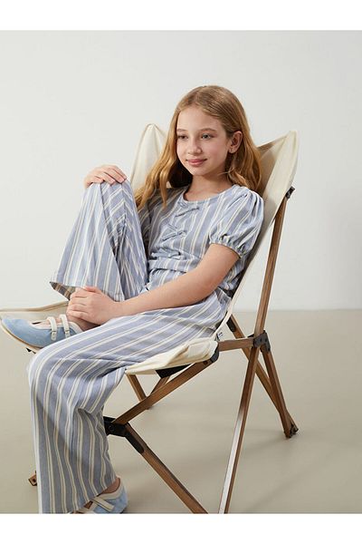 LC Waikiki Striped Bow Detailed Girl's Jumpsuit