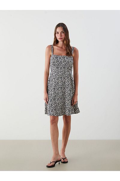 LC Waikiki Black Floral Strap Waist Mini Dress